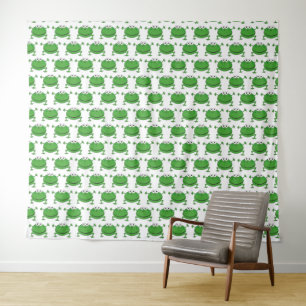 Tapiz de pared de ranas divertidas blancas y verde