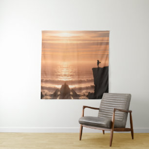 Tapiz de pared de silueta de surf al atardecer