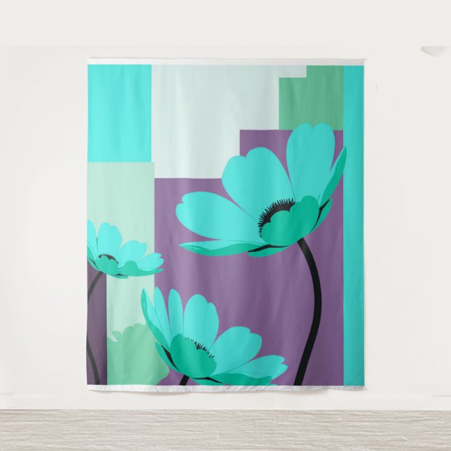 Tapiz de pared floral turquesa moderno (Anverso)