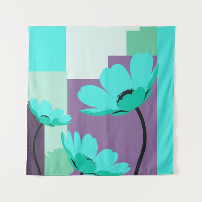 Tapiz de pared floral turquesa moderno (Anverso)