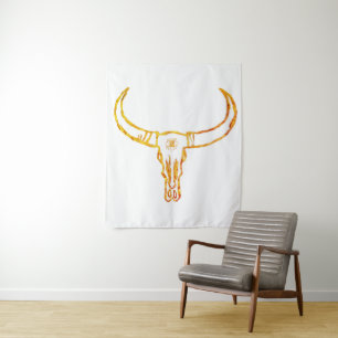 Tapiz de pared Mandala de cráneo de toro dorado