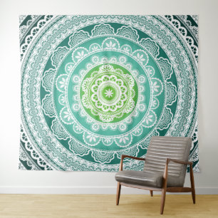Tapiz de pared Mandala Verde Azul Teal