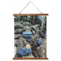 Tapiz de pared militar de monstruo azul divertido