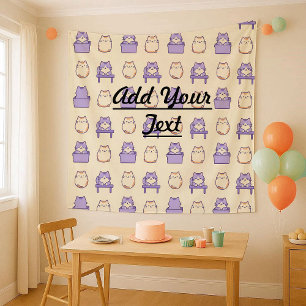 Tapiz de pared pastel de gato gordito lavanda kawa