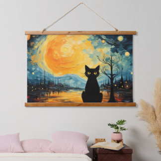 Tapiz de pared taponado de gato negro y madera est