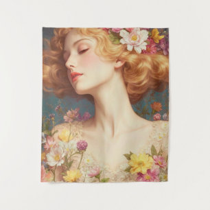 Tapiz de pared vintage de diosa floral