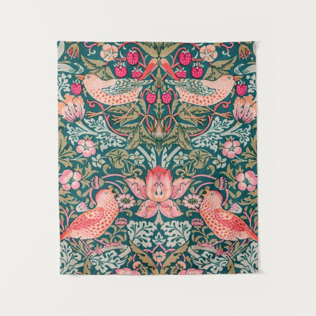 Tapiz de pared W. Morris Strawberry Thief Rosa (Anverso)