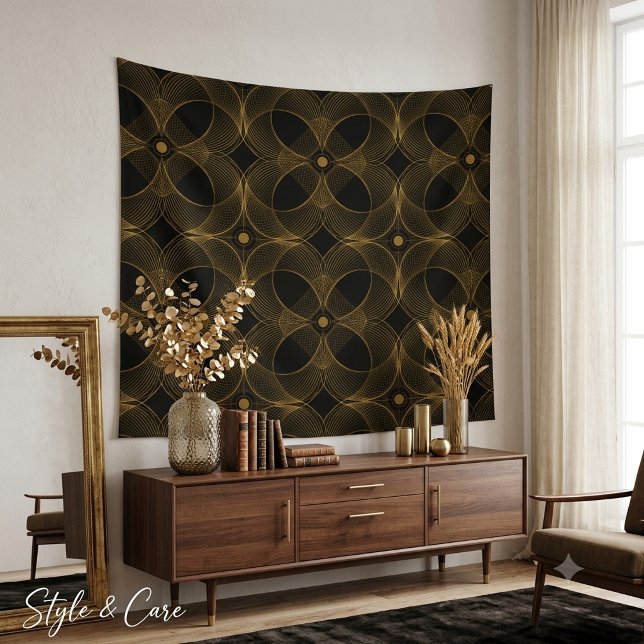 Tapiz de patrón continuo de guilloché de oro de lu (Luxury Gold Guilloché Seamless Pattern Tapestry)