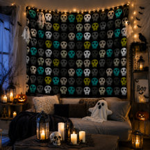 Tapiz de Patrón de Calavera Colorido Halloween Gót