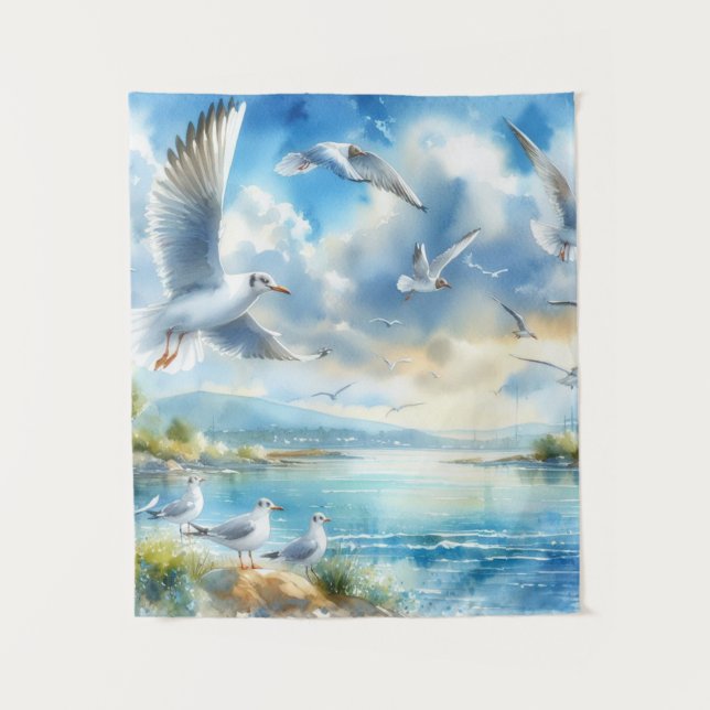 Tapiz de pintura de acuarela de gaviota (Anverso)
