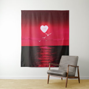Tapiz de puesta de sol en el mar Amor Corazón Romá