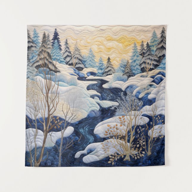 Tapiz De Quilt De Nieve De Invierno (Anverso)