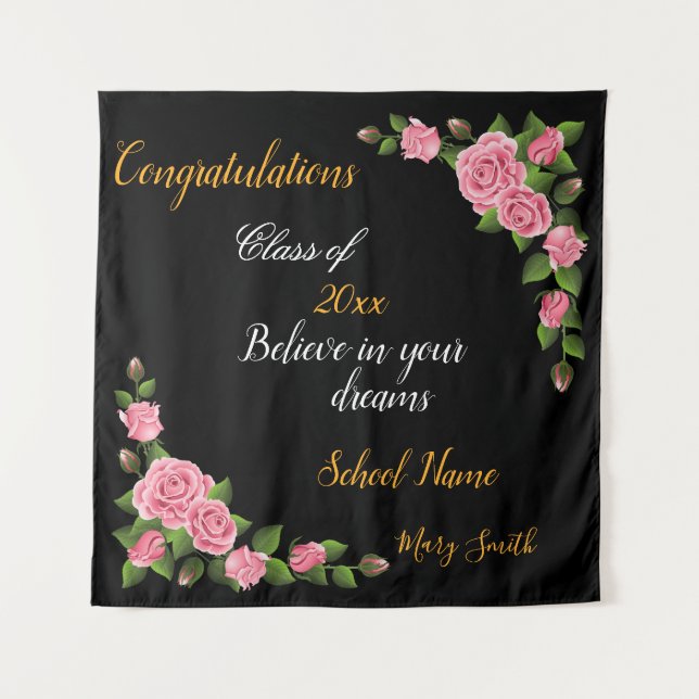 Tapiz de rosa floral popular personalizable (Anverso)