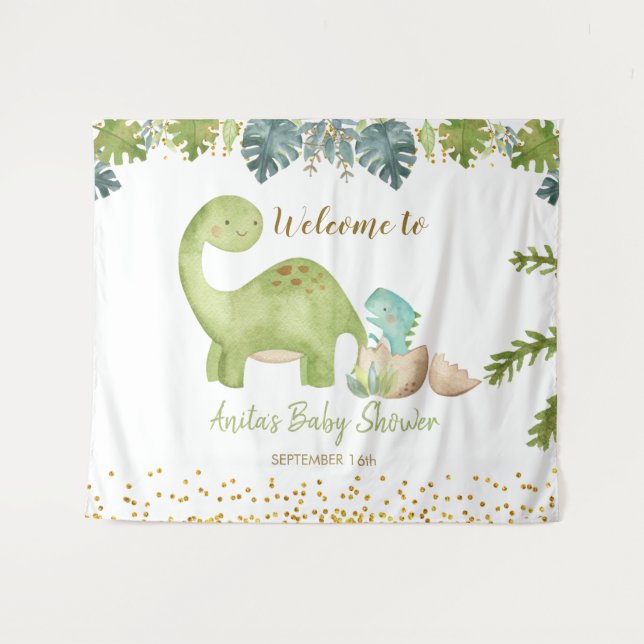 Tapiz de señal de ducha de bebé de dinosaurio (Anverso (horizontal))