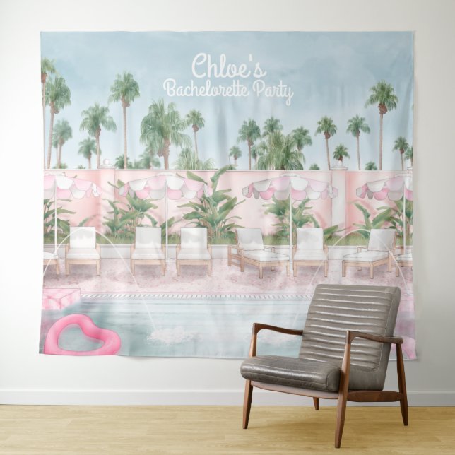 Tapiz de verano rosa y blanco para fiesta junto a  (In situ (horizontal))
