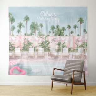 Tapiz de verano rosa y blanco para fiesta junto a