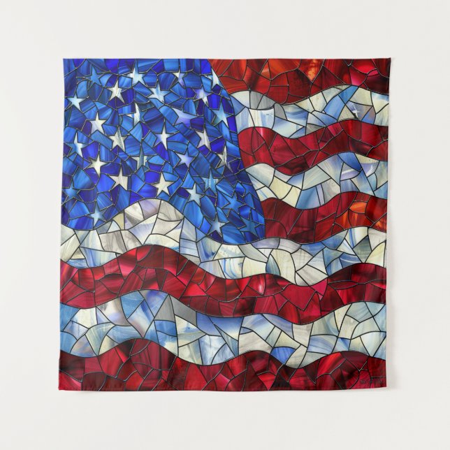 Tapiz De Vidrio Manchado De Bandera Americana (Anverso)