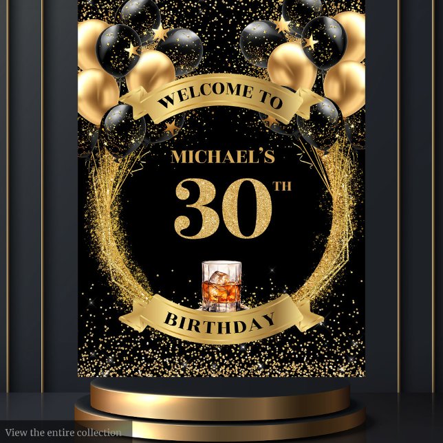 Tapiz de Whiskey del Cumpleaños Número 30 del Homb (Bold 30th Man's Birthday Whiskey Tapestry)