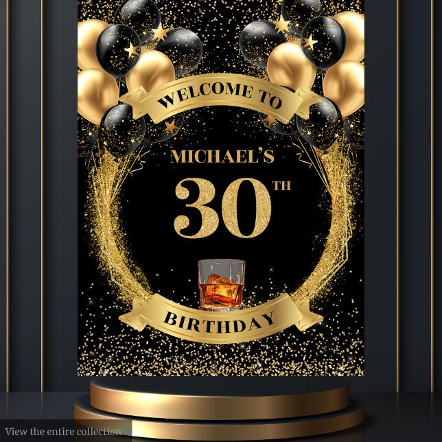 Tapiz de Whiskey para Cumpleaños 30 de Hombre Sofi (Sophisticated 30th Man Birthday Whiskey Tapestry)