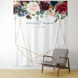 Tapiz Decoración de boda floral burgundy azul marino par