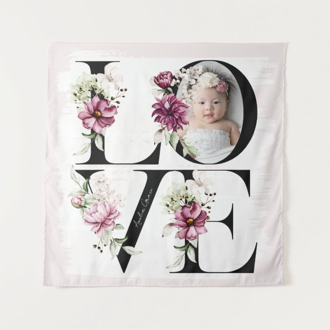 Tapiz Decoración de cumpleaños para niña con flores de r (Anverso)