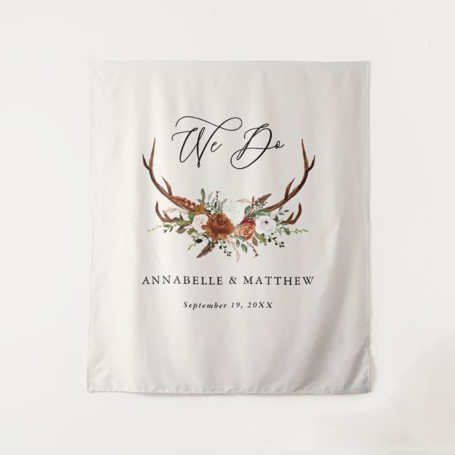 Tapiz Decoración de fiesta de boda rústica de terracota  (Anverso)