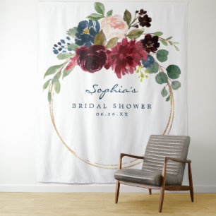 Tapiz Decoración de fondo de ducha de novia Burgundy Nav