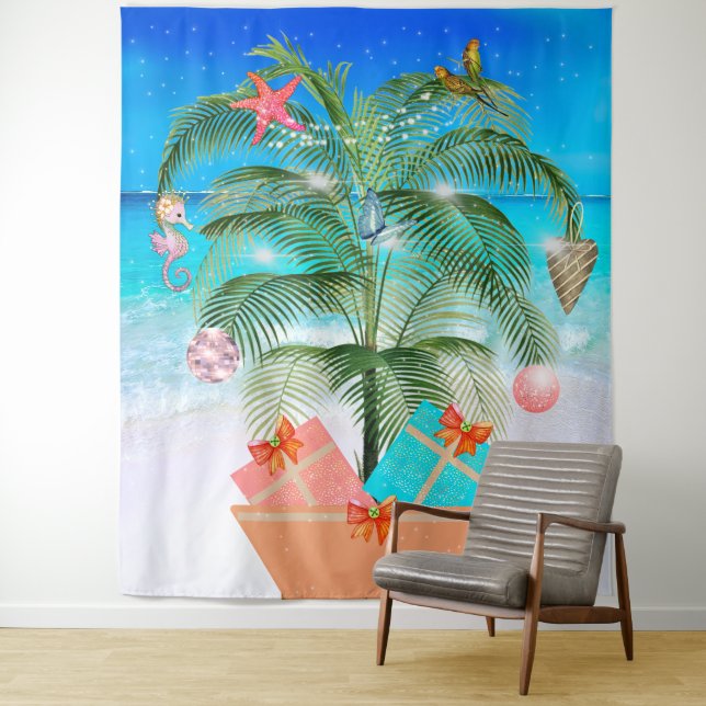 Tapiz Decoración de la marea navideña en la playa (In situ)