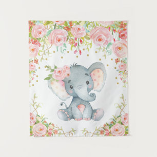 Tapiz Decoración de nursery de niña con elefante floral 