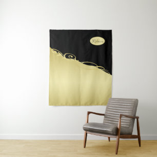 Tapiz Decoración de oro de lujo en oro y negro, Monogram