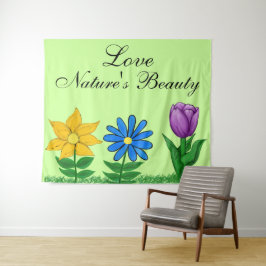 Tapiz Decoración en Pared con flores de jardín pintadas 