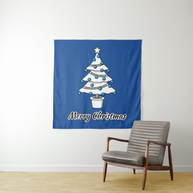 Tapiz Decoraciones azules del árbol de Navidad blanco -  (In situ)