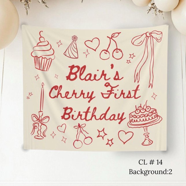 Tapiz Decoraciones de primer cumpleaños de cereza cereza (Subido por el creador)