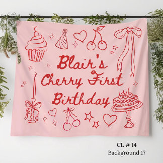 Tapiz Decoraciones de primer cumpleaños de cereza cereza