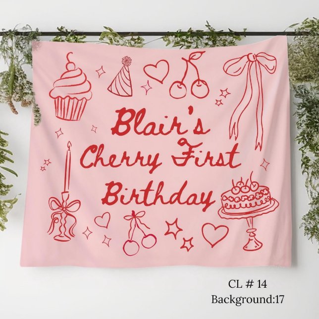Tapiz Decoraciones de primer cumpleaños de cereza cereza (Subido por el creador)