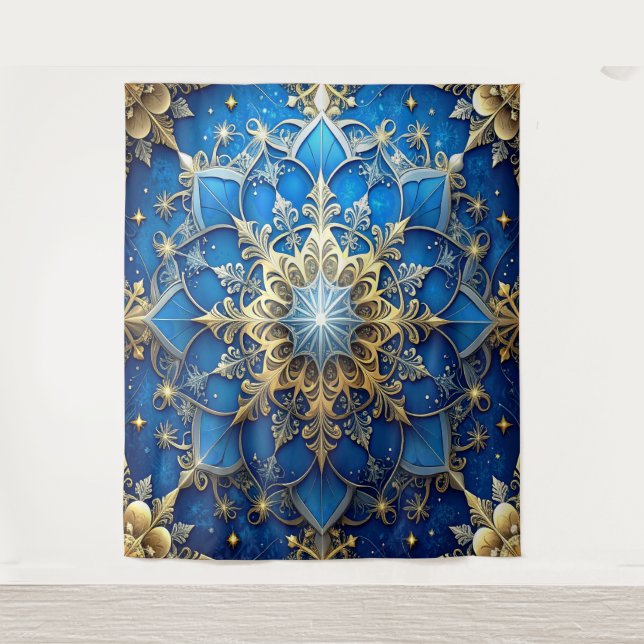 Tapiz Decorative Blue Gold Holiday Backdrop (Anverso)