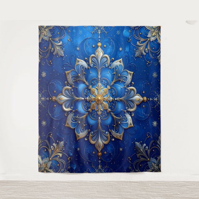 Tapiz Decorative Blue Gold Holiday Backdrop (Anverso)