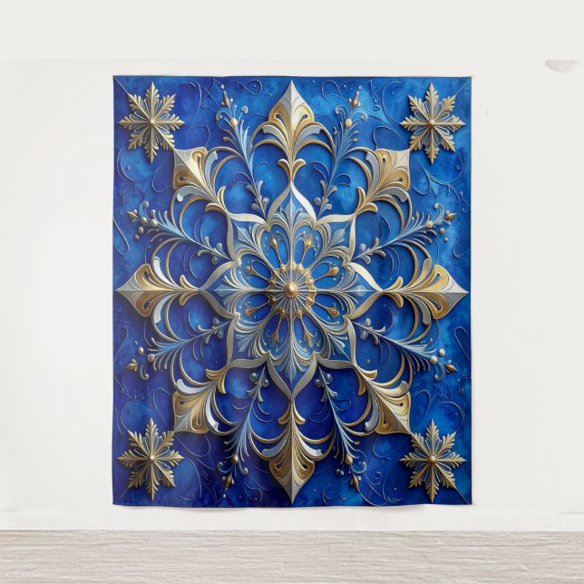 Tapiz Decorative Blue Gold Holiday Backdrop (Anverso)