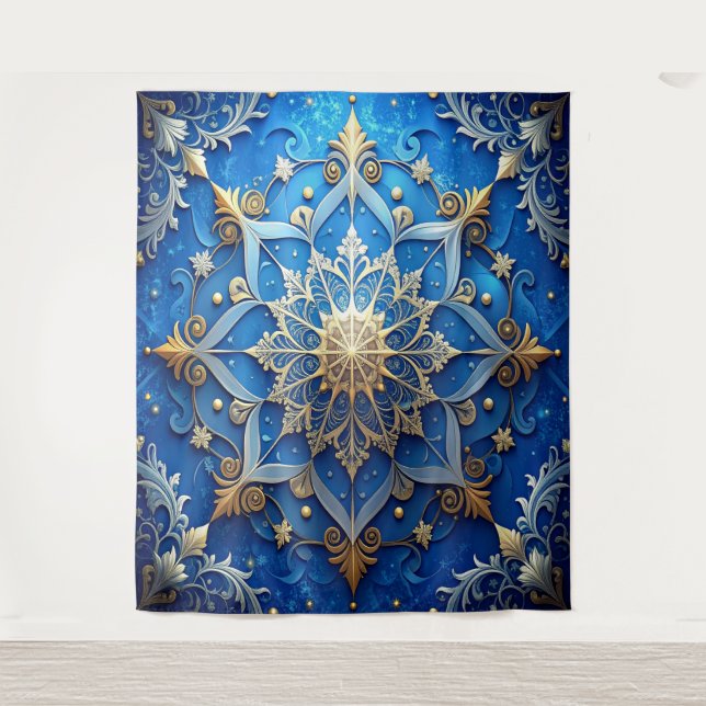 Tapiz Decorative Blue Gold Holiday Backdrop (Anverso)