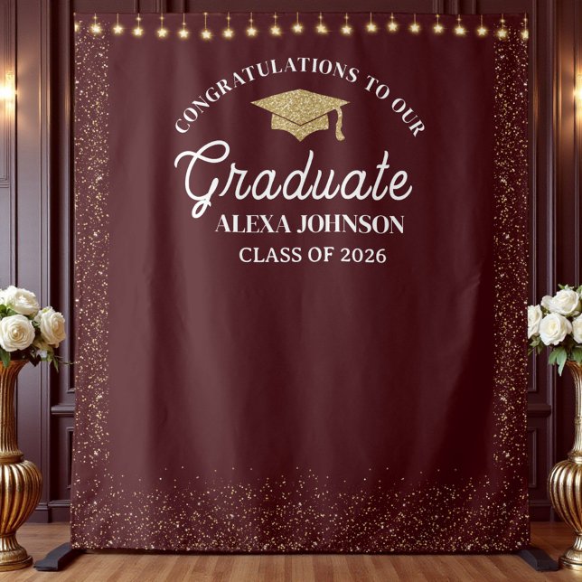 Tapiz Deep Burgundy Class Of 2026 Graduation Backdrop (Subido por el creador)