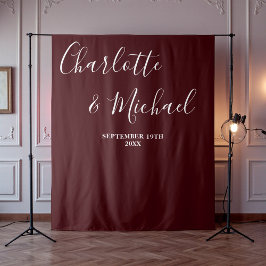 Tapiz Deep Burgundy Script Minimalist Wedding Backdrop