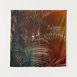 Tapiz Deep dark green palm leaves pattern with bright or