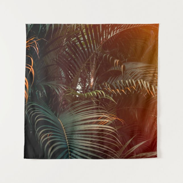 Tapiz Deep dark green palm leaves pattern with bright or (Anverso)