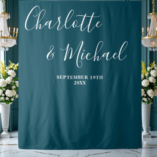 Tapiz Deep Teal Script Minimalist Wedding Backdrop (Subido por el creador)
