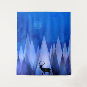 TAPIZ DEER DE MONTAÑAS GEOMÉTRICAS AZULES
