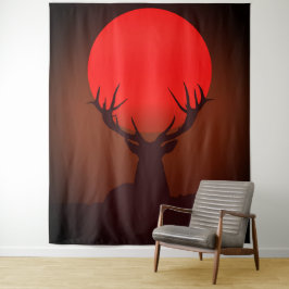 Tapiz Deer Silhouette with Fiery Red Sunset