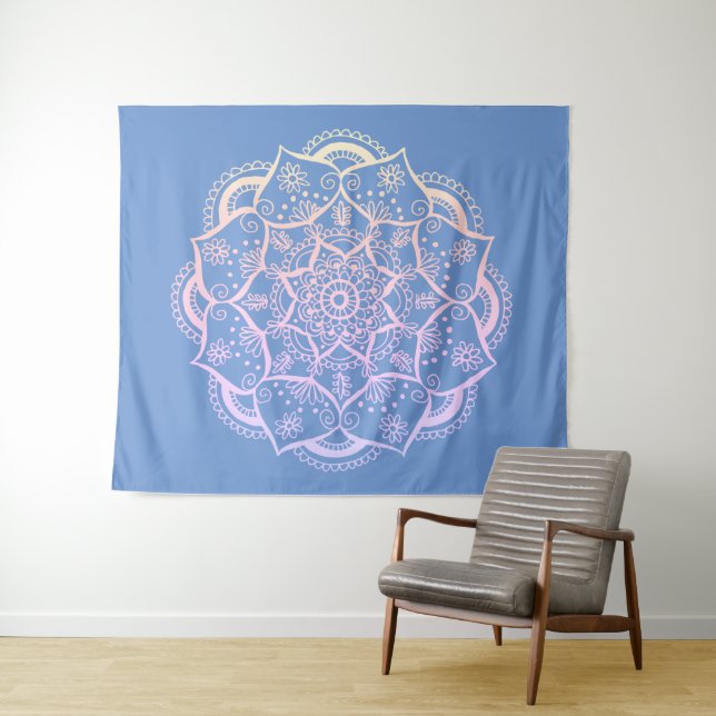 Tapiz Degradado azul Mandala Boho Pastel (In situ (horizontal))