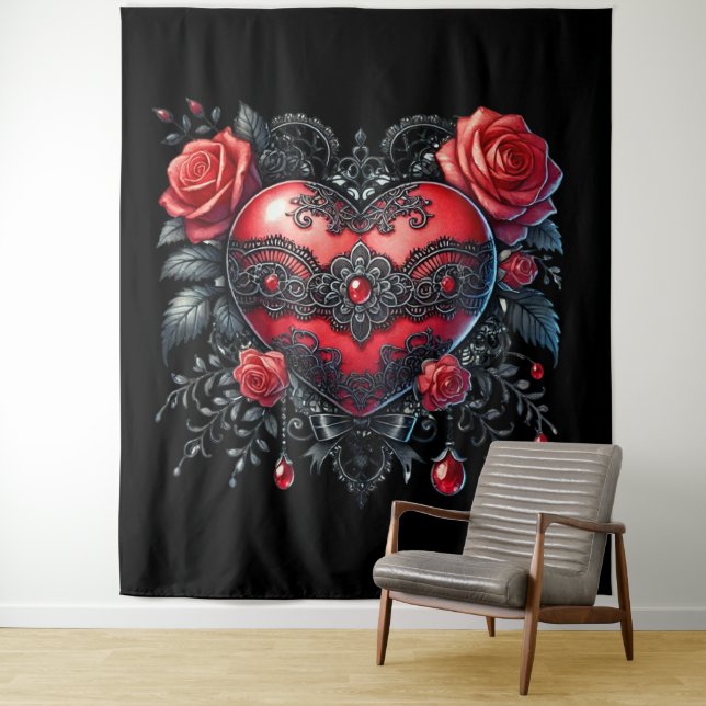 Tapiz del Día de San Valentín Corazón Gótico (In situ)
