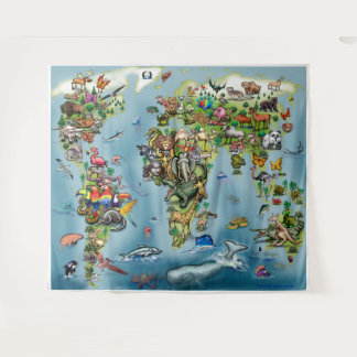 Tapiz del Mapa Mundial de Animales