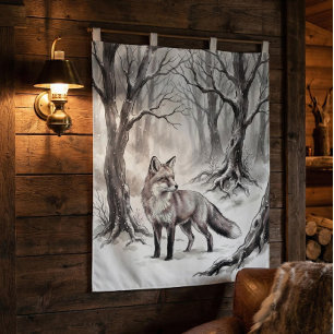 Tapiz del Zorro de Invierno   Arte del Bosque Neva